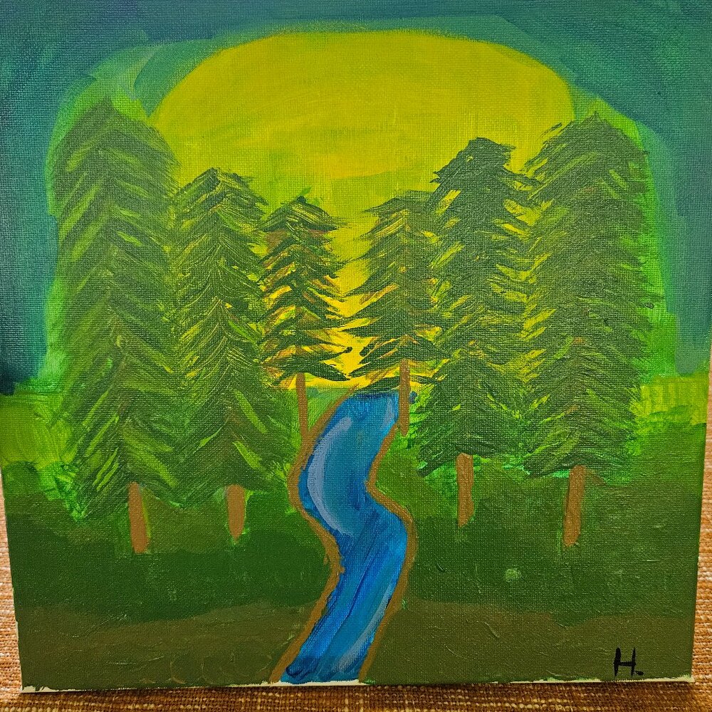 Forest river painting for office
